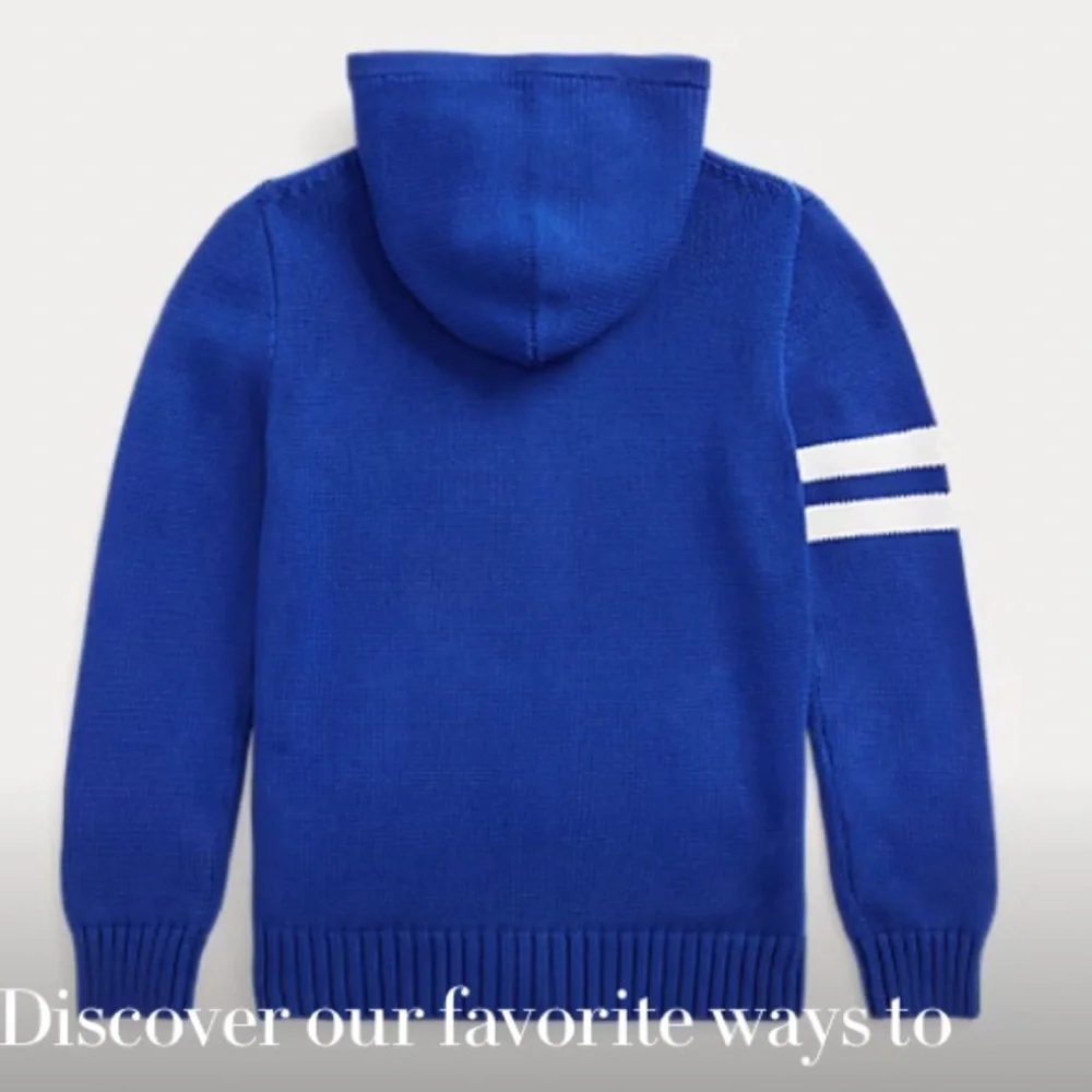 Polo by Ralph Lauren Royal Blue Knit Cotton Zip Sweater with White Accents